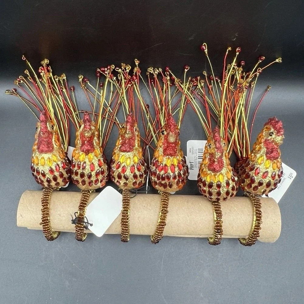 Pier 1 Kitchen Jeweled Rooster Napkin Rings 5